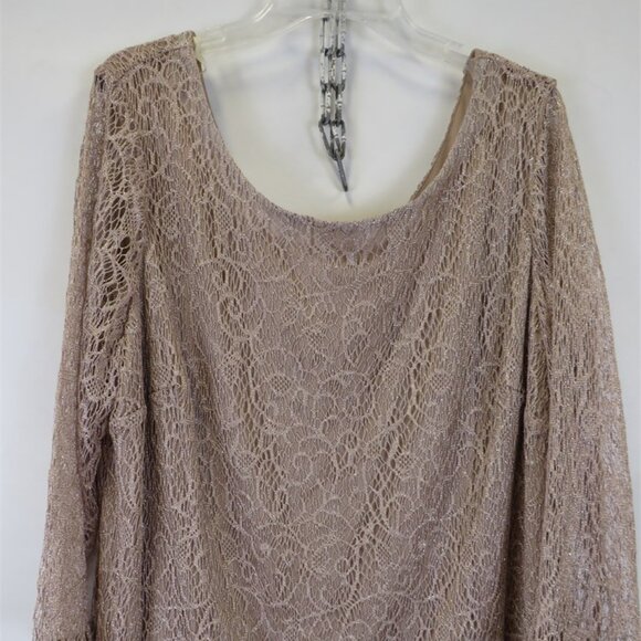 S.L. Fashions NWT Taupe Gold Crochet Blouson Fringe Hem Cocktail Dress, Size 20W - Picture 2 of 9